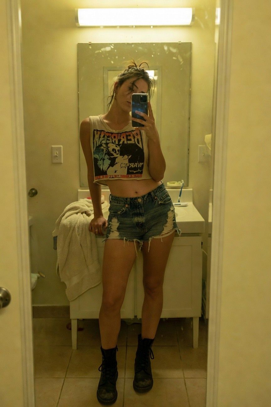 Cropped Graphic Tank with Ripped Denim Shorts and Combat Boots